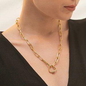 NEW 18K Gold Plated Diamond Heart Link Chain Necklace